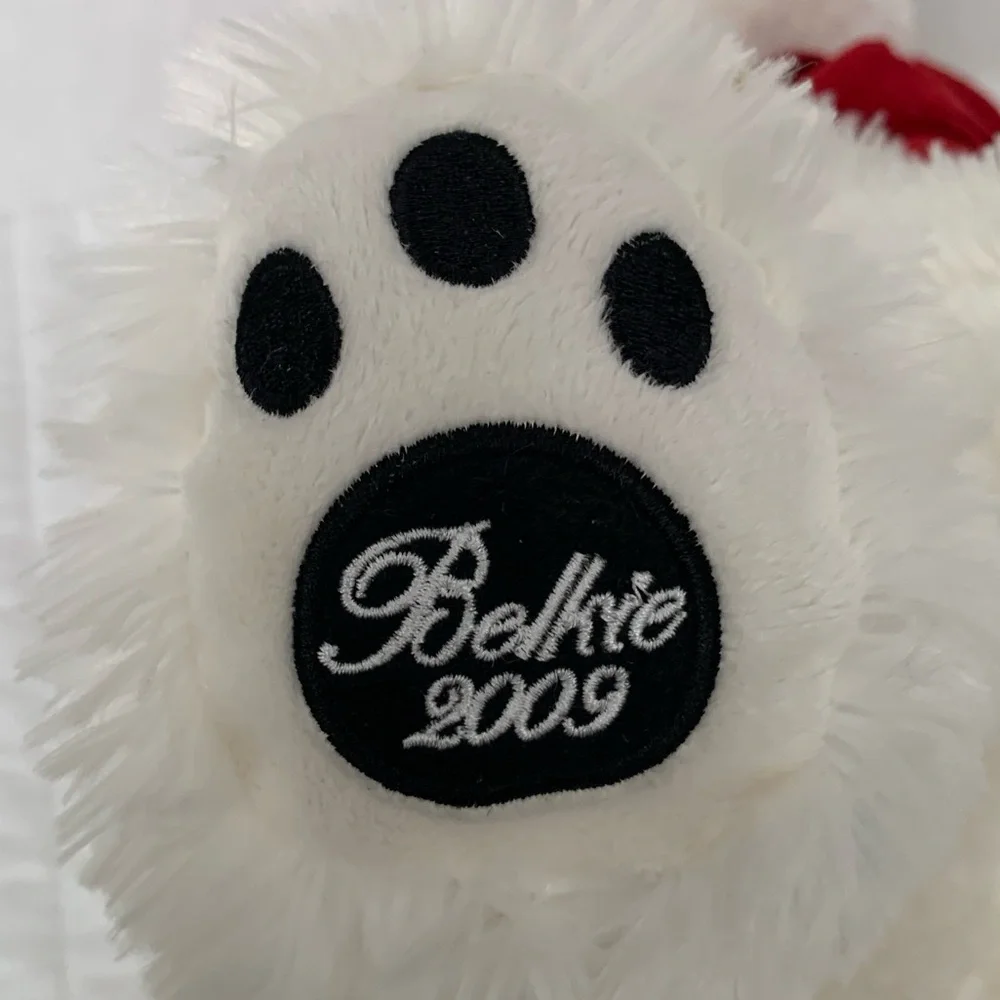 Belkie Bear Stuffed Animal 2009 Polar Furry Scarf Hat White Red Plush